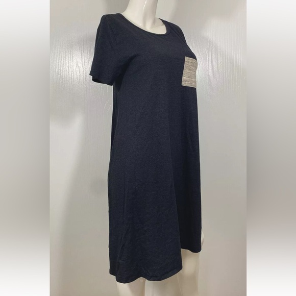 LuLaRoe Size L T-Shirt Dress Black Gray Space Dye Stretch Oversized Pullover - Picture 4 of 7